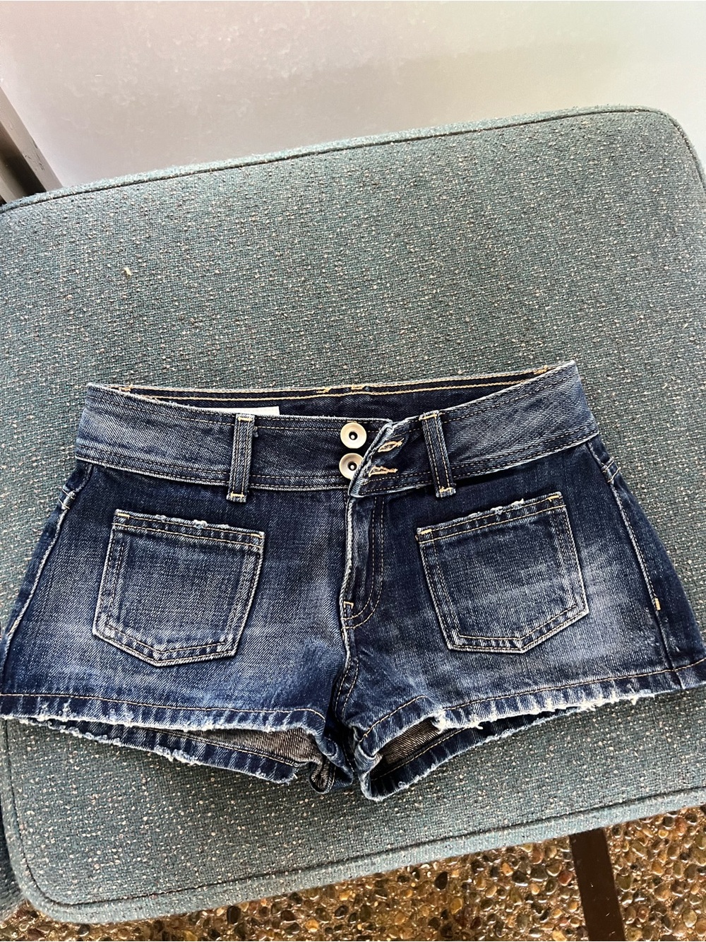 Zara Dark Blue Distressed Denim mini shorts